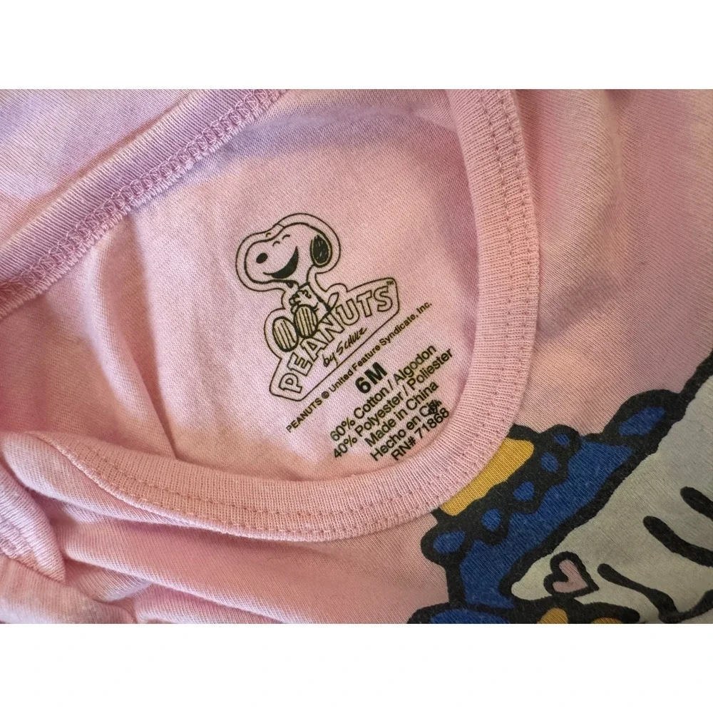 Peanuts Snoopy Baby Girl 6 Months‎ Bodysuit Lucy Long Sleeved Shirt Top Pink Tee
